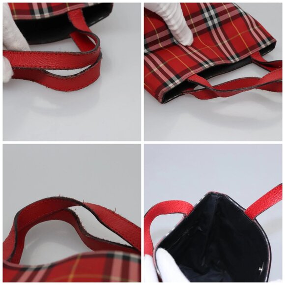 BURBERRY Nova Check Hand Bag Nylon Red Auth ti2831 - Picture 15 of 16